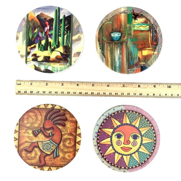 Set of 4 Genuine Thirstystone Coasters Southwestern Style Kokopelli Sunburst Sun - Picture 11 of 12